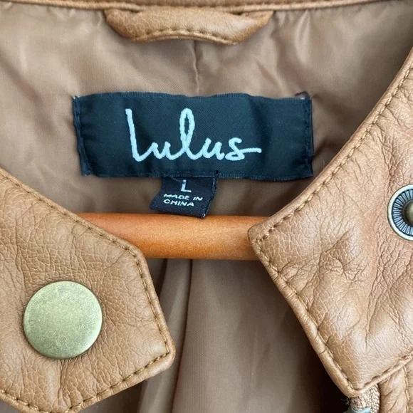 Lulus Woman’s Vegan Leather Jacket Large Tan New with tags
